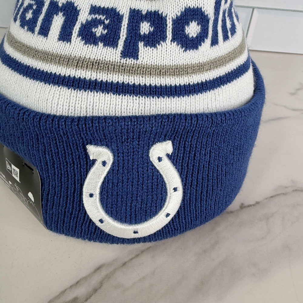 Indianapolis Colts Hat Beanie Mens Blue NFL Football Pom Knit Cuffed New Era - Picture 2 of 11